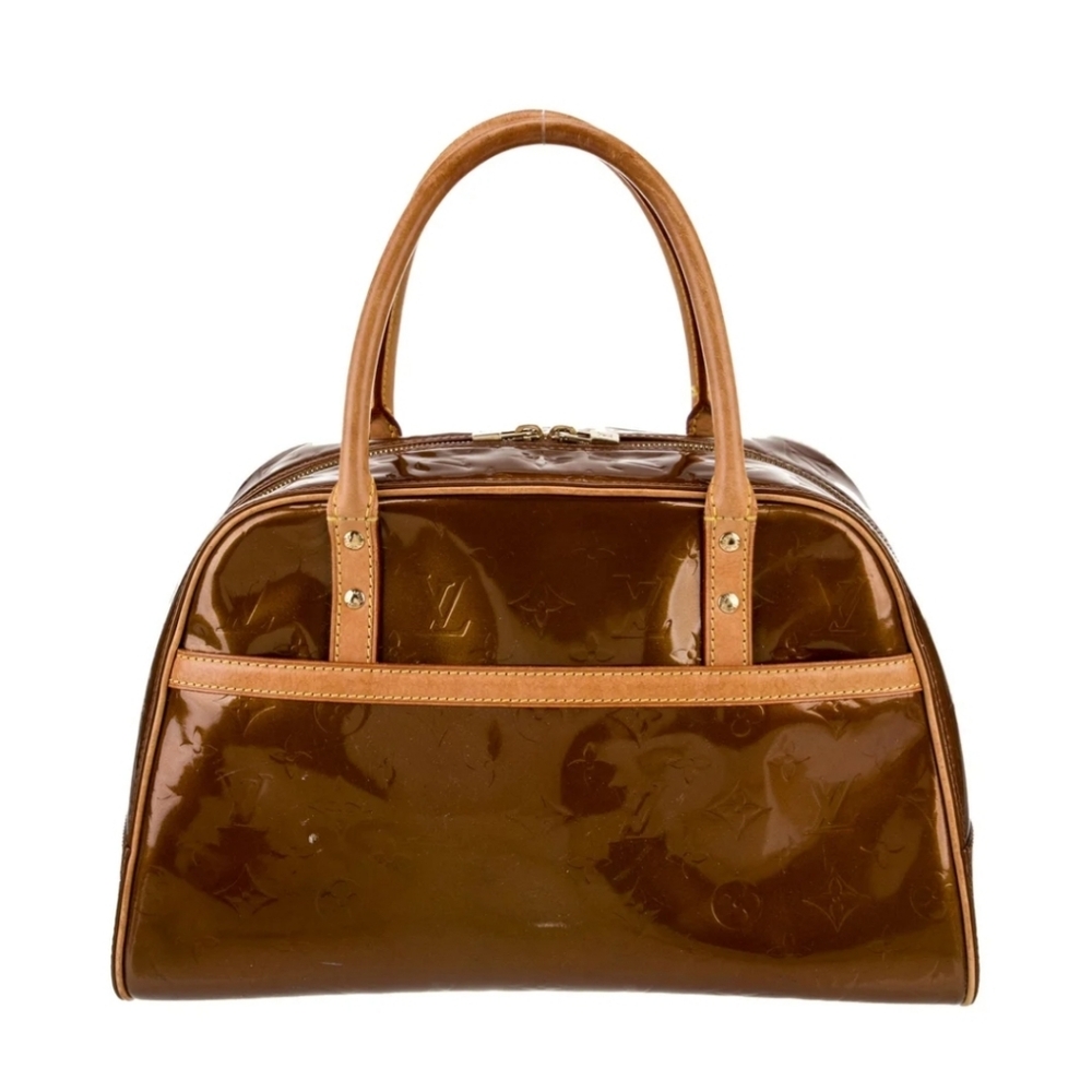 Louis Vuitton Vintage Brown Patent Vernis Satchel with Natural Trim
